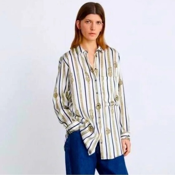 Zara Tops - Zara Women’s Nautical Rope Print Silky Blouse